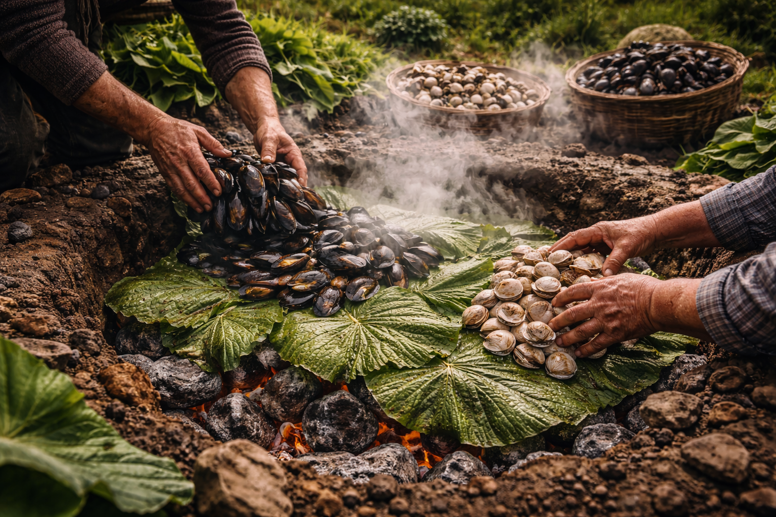 Preparación tradicional del Curanto en hoyo